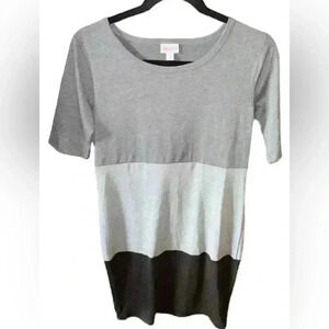 Lularoe Medium black& grey Julia pencil dress . Tri color retro pattern. Fun!NWT